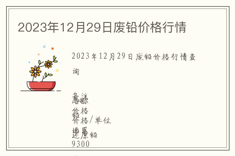 2023年12月29日廢鉛價格行情