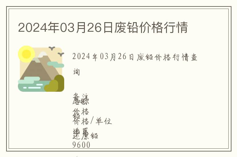 2024年03月26日廢鉛價格行情