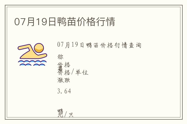07月19日鴨苗價格行情