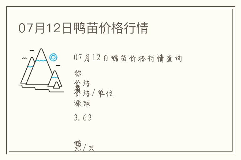 07月12日鴨苗價格行情