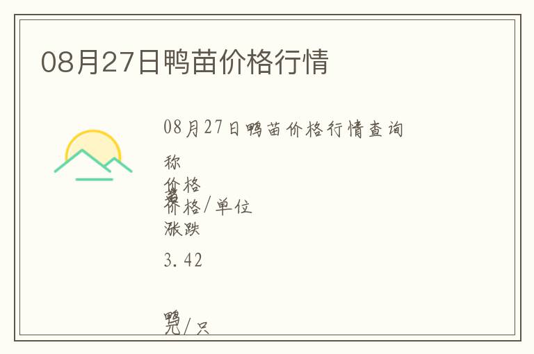 08月27日鴨苗價格行情