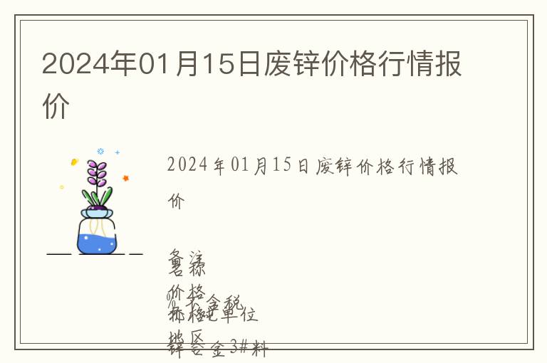 2024年01月15日廢鋅價格行情報價