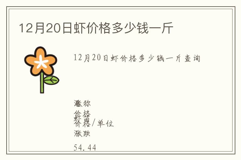 12月20日蝦價格多少錢一斤