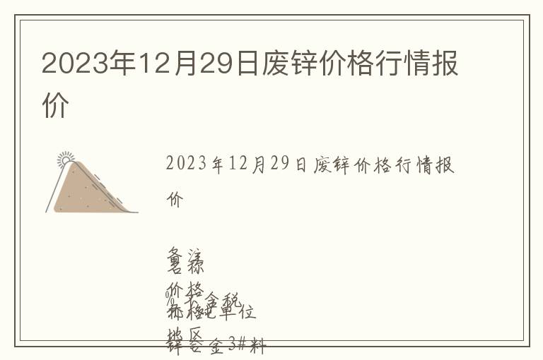 2023年12月29日廢鋅價格行情報價