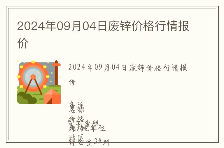 2024年09月04日廢鋅價格行情報價