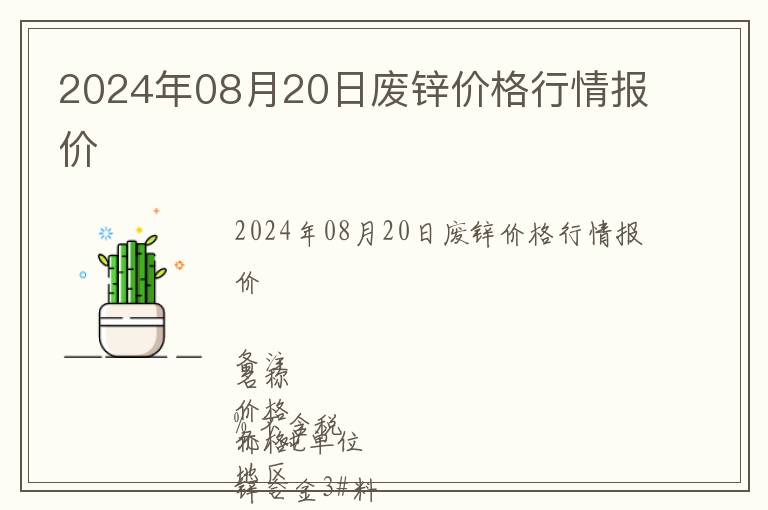2024年08月20日廢鋅價格行情報價