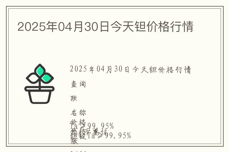 2025年04月30日今天鉭價格行情