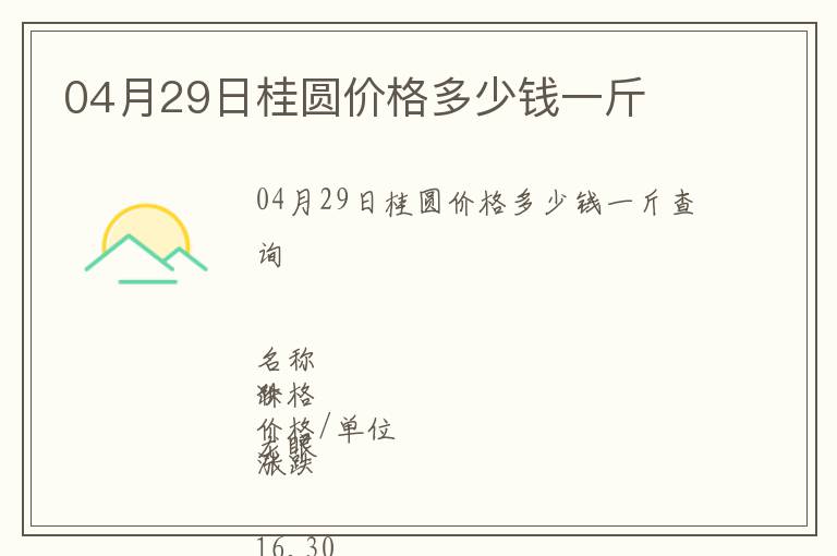 04月29日桂圓價格多少錢一斤