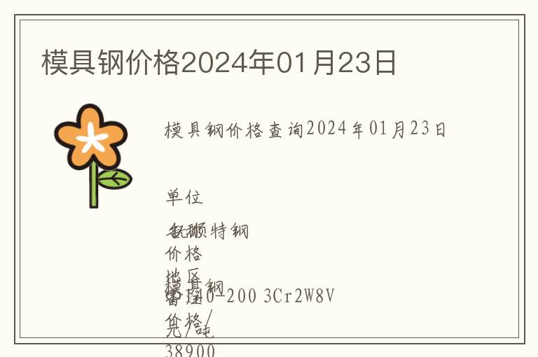 模具鋼價格2024年01月23日