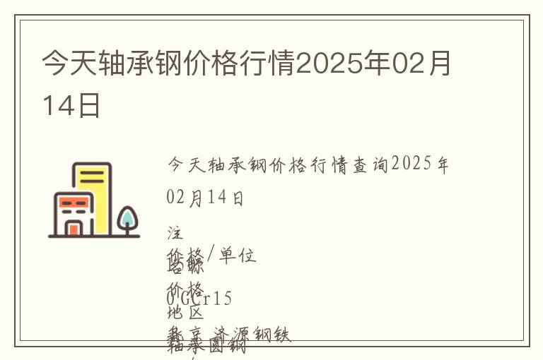 今天軸承鋼價格行情2025年02月14日