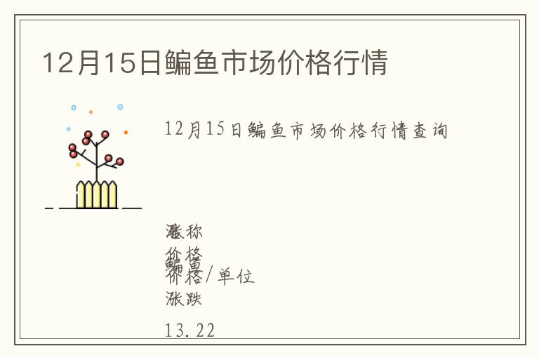 12月15日鳊魚市場價格行情