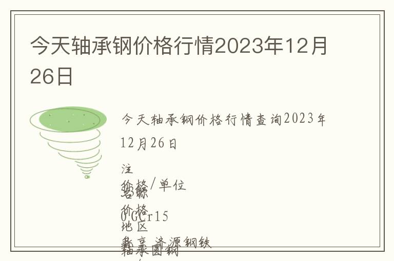 今天軸承鋼價格行情2023年12月26日