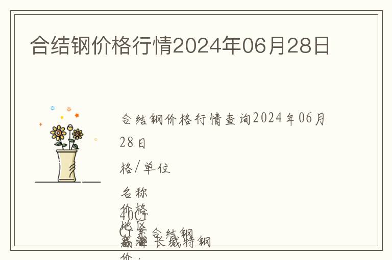 合結(jié)鋼價(jià)格行情2024年06月28日