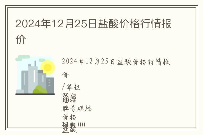 2024年12月25日鹽酸價格行情報價