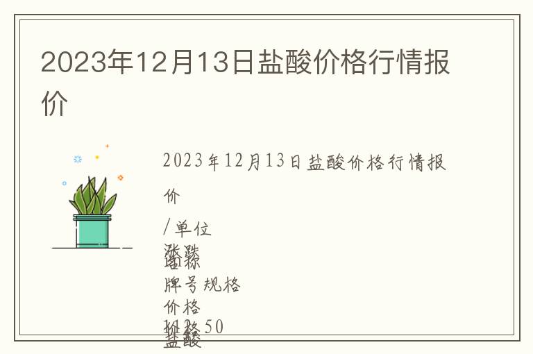 2023年12月13日鹽酸價格行情報價