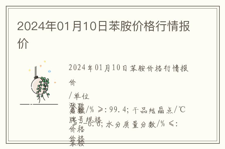 2024年01月10日苯胺價格行情報價