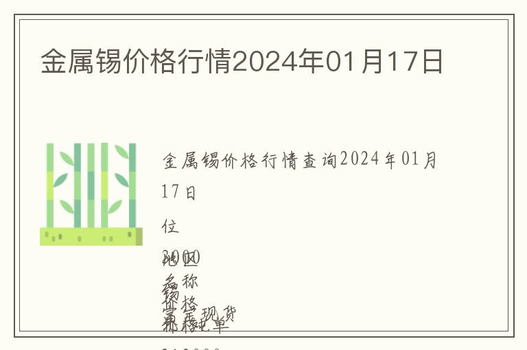 金屬錫價格行情2024年01月17日