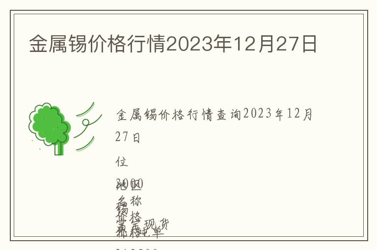 金屬錫價(jià)格行情2023年12月27日