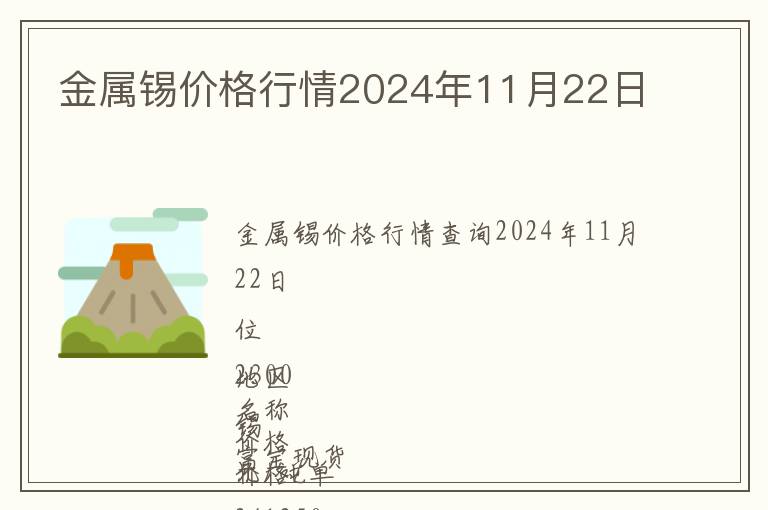 金屬錫價格行情2024年11月22日