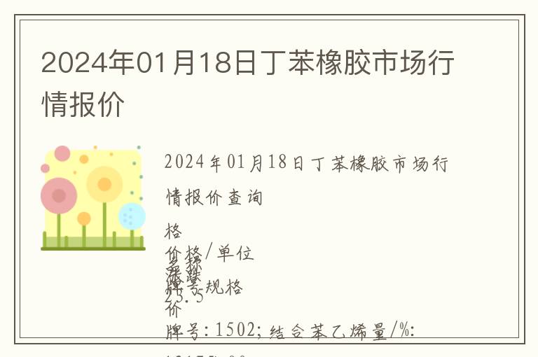 2024年01月18日丁苯橡膠市場行情報價