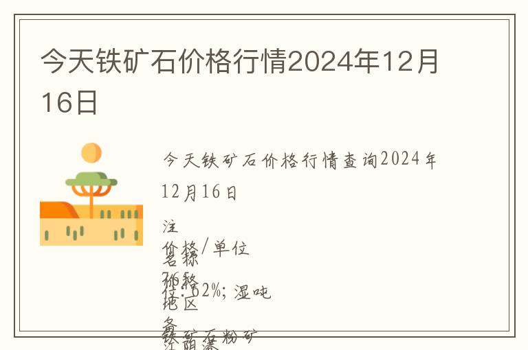 今天鐵礦石價格行情2024年12月16日