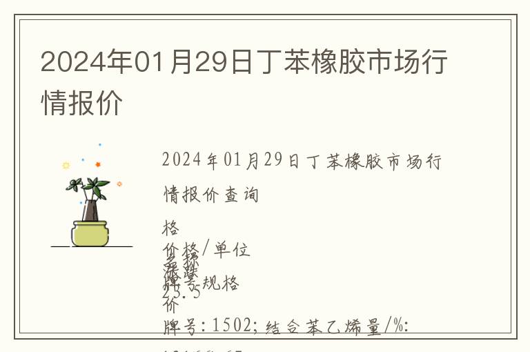 2024年01月29日丁苯橡膠市場(chǎng)行情報(bào)價(jià)