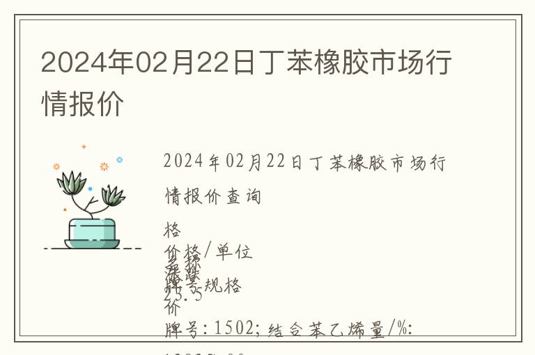 2024年02月22日丁苯橡膠市場(chǎng)行情報(bào)價(jià)
