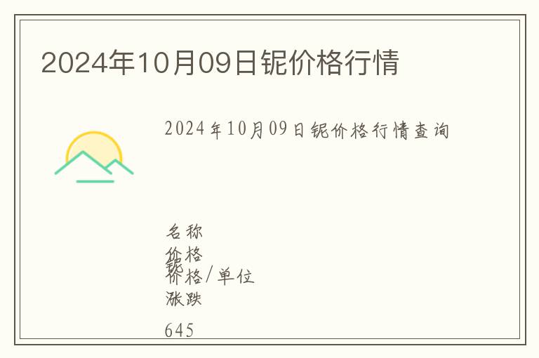 2024年10月09日鈮價(jià)格行情