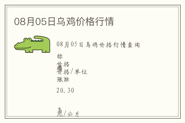 08月05日烏雞價(jià)格行情