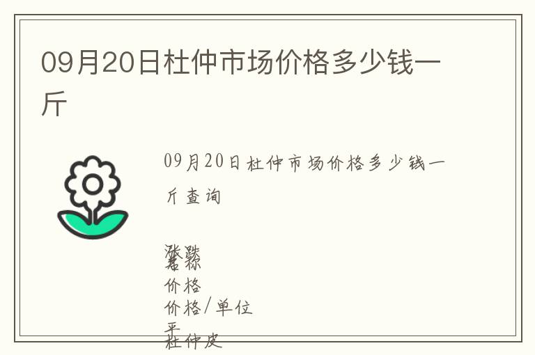 09月20日杜仲市場(chǎng)價(jià)格多少錢(qián)一斤