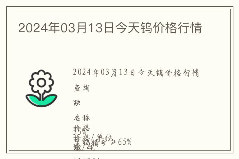 2024年03月13日今天鎢價(jià)格行情