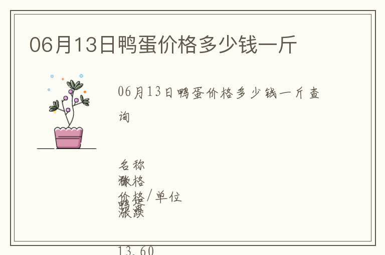 06月13日鴨蛋價(jià)格多少錢一斤