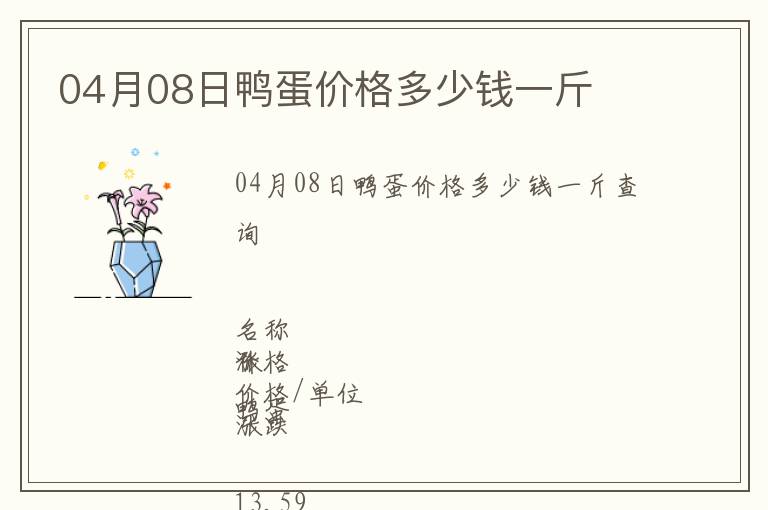 04月08日鴨蛋價格多少錢一斤
