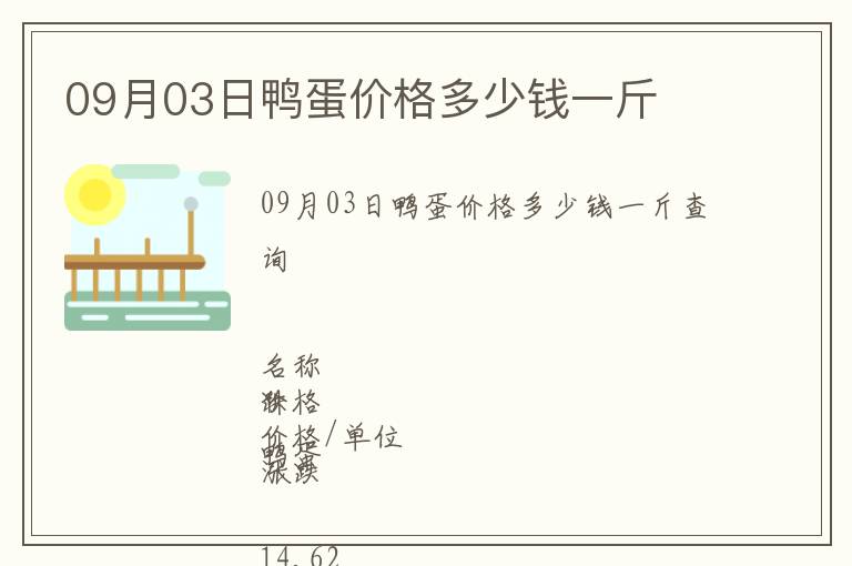 09月03日鴨蛋價格多少錢一斤