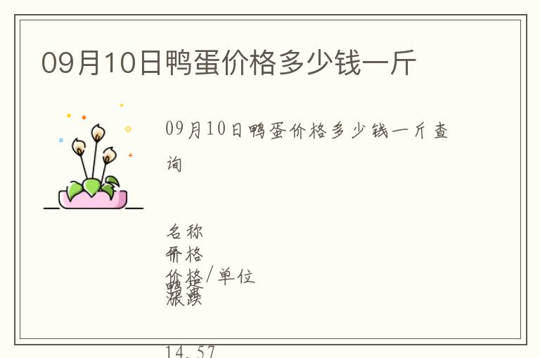 09月10日鴨蛋價(jià)格多少錢一斤
