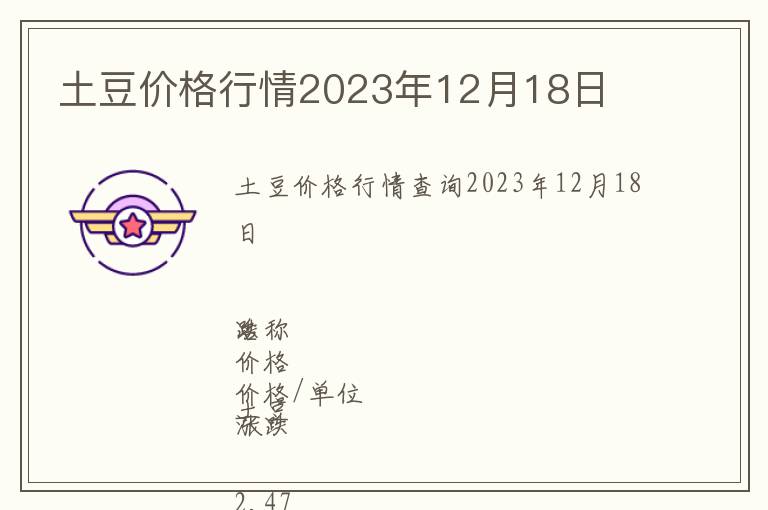 土豆價格行情2023年12月18日