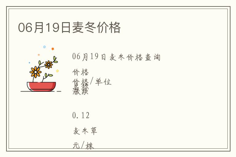 06月19日麥冬價格