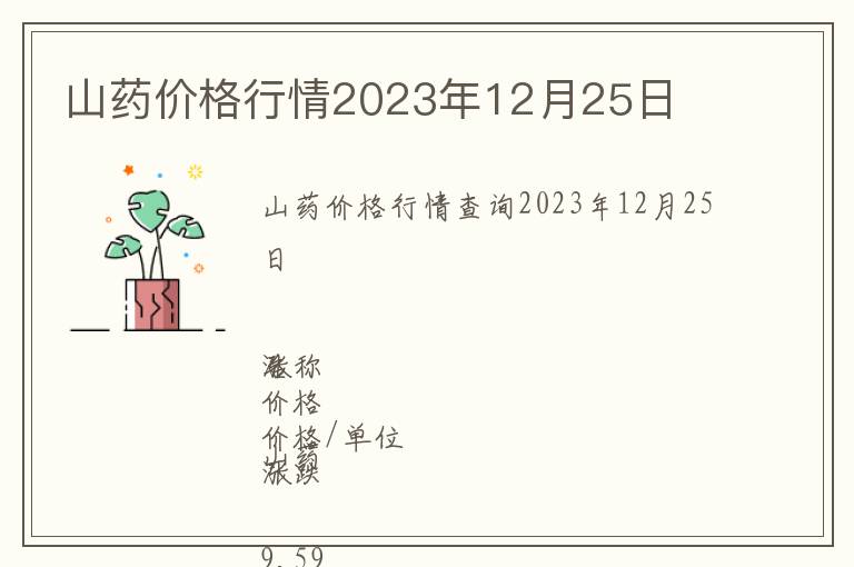 山藥價(jià)格行情2023年12月25日