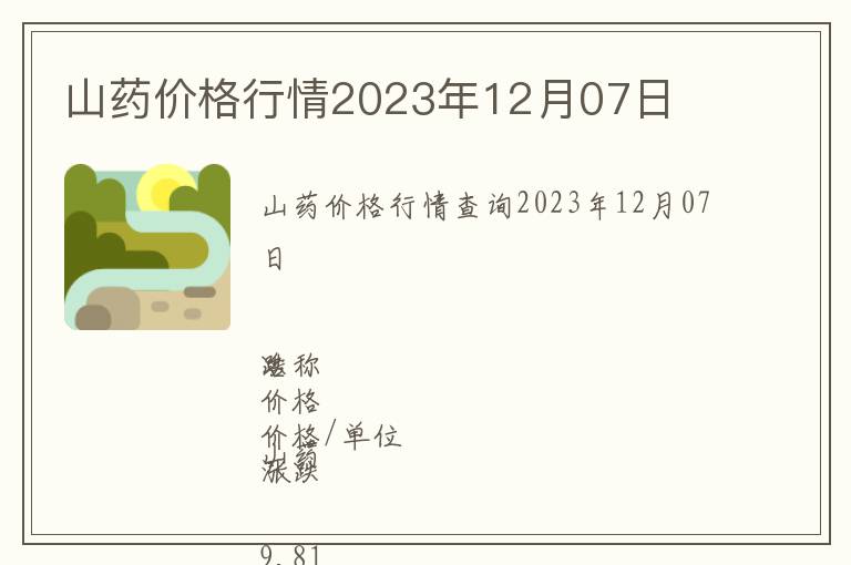 山藥價(jià)格行情2023年12月07日