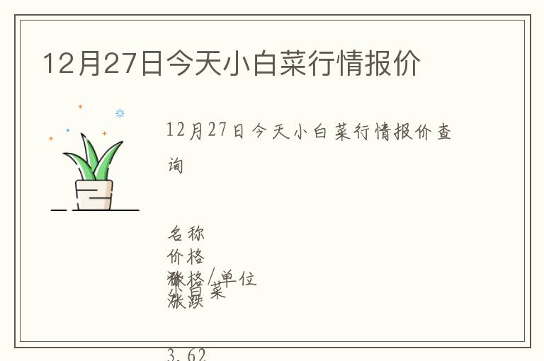 12月27日今天小白菜行情報(bào)價(jià)