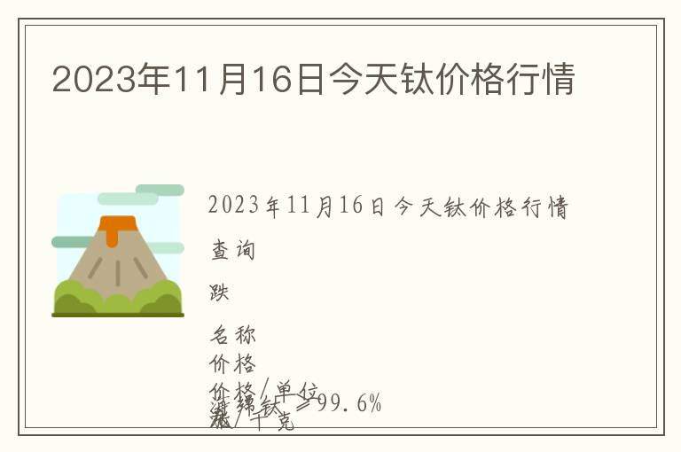 2023年11月16日今天鈦價(jià)格行情