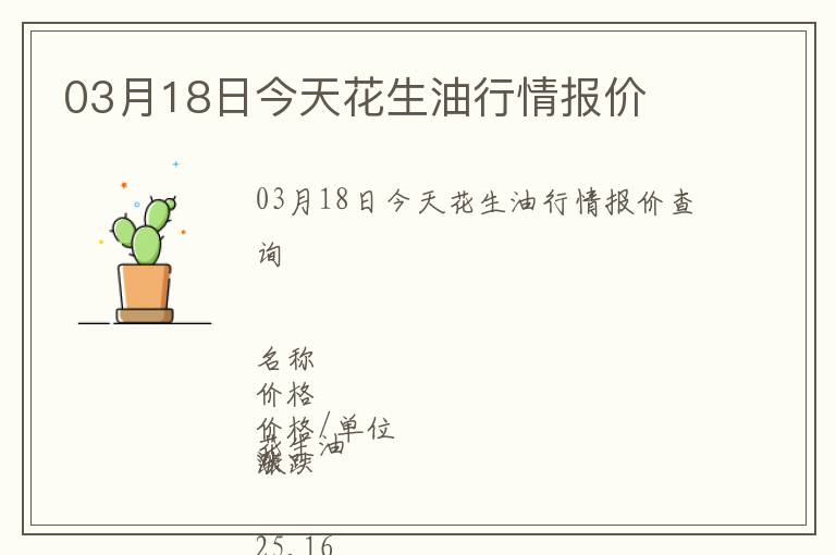03月18日今天花生油行情報價