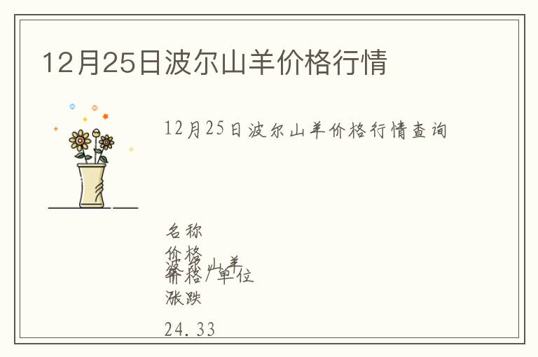 12月25日波爾山羊價(jià)格行情