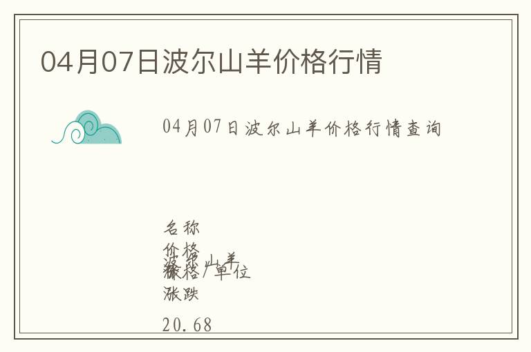 04月07日波爾山羊價格行情