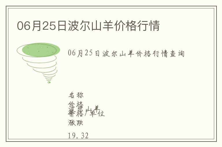 06月25日波爾山羊價格行情