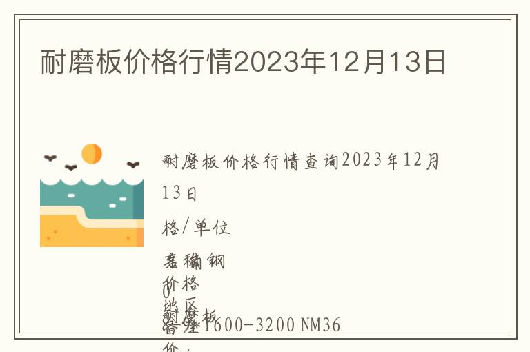 耐磨板價(jià)格行情2023年12月13日