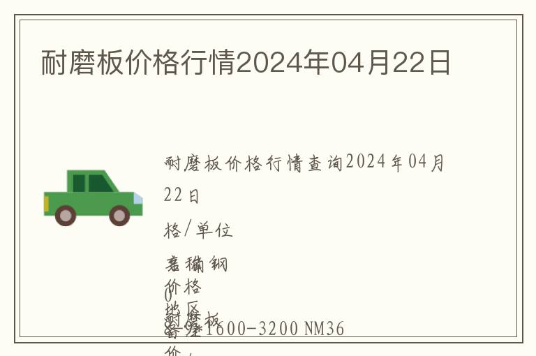 耐磨板價格行情2024年04月22日