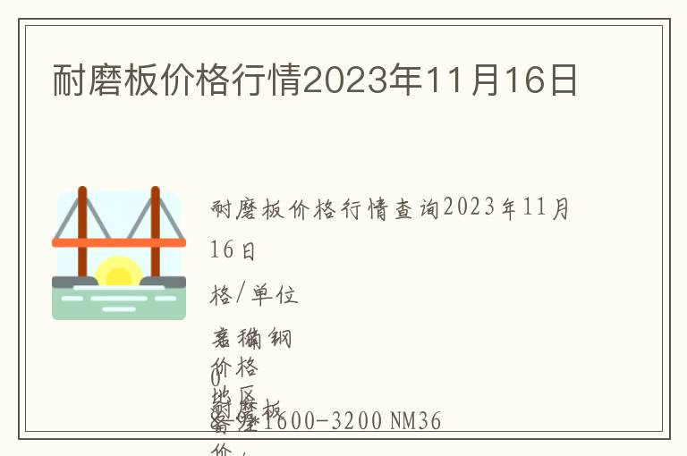 耐磨板價格行情2023年11月16日