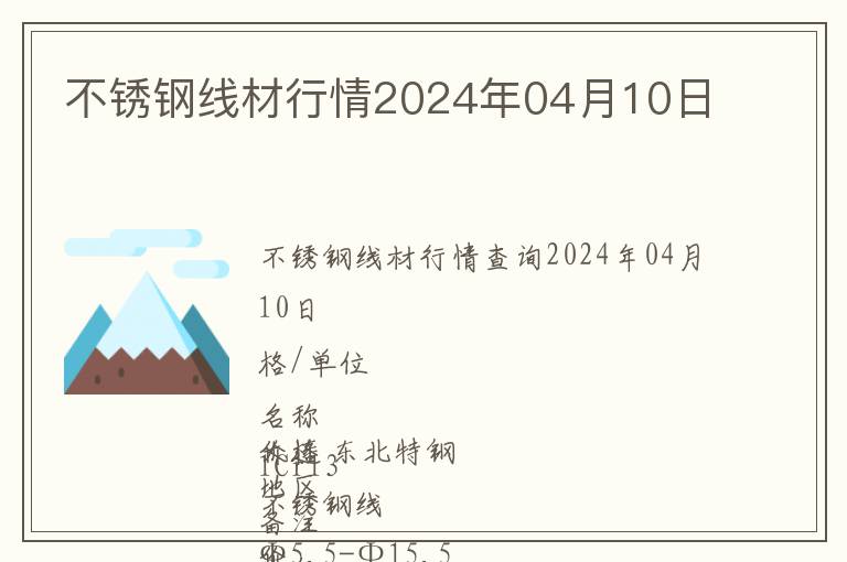 不銹鋼線材行情2024年04月10日