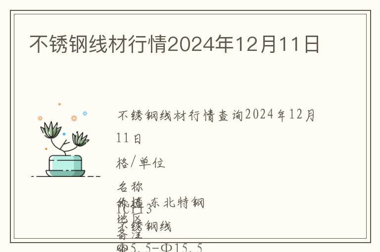 不銹鋼線材行情2024年12月11日